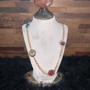 Vintage Gold Necklace With Colored Flowers #012
